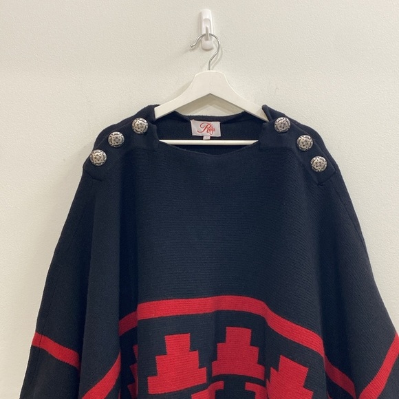 Vintage ROJA Mayan Aztec Lambswool Poncho By Designer Ann Tobias - Picture 3 of 9